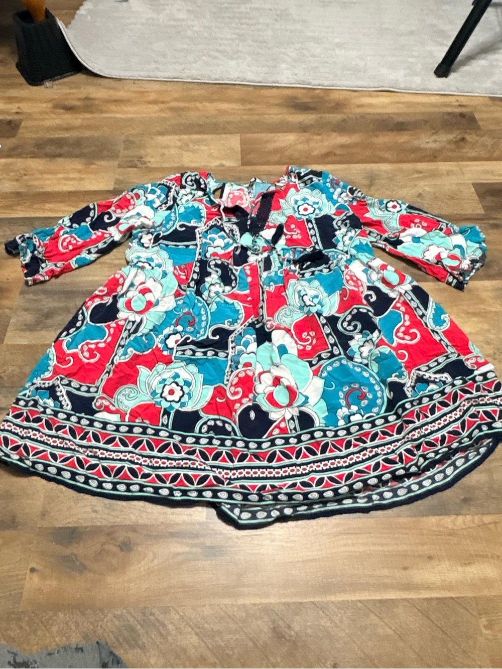 Crown & Ivy Boho Tunic Dress XL | Floral Paisley Peasant Top Bell Sleeve